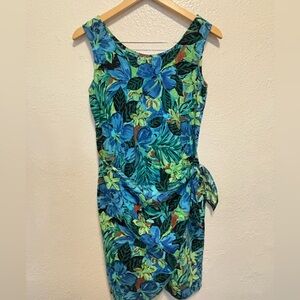 Hilo Hattie Sleeveless  Tropical Faux Wrap Dress S